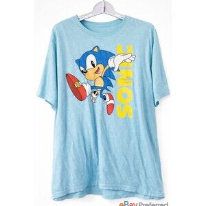 Vintage Blue Sonic The Hedgehog Leaping Tee Shirt Size 2XL Sega Nice CR80 XXL